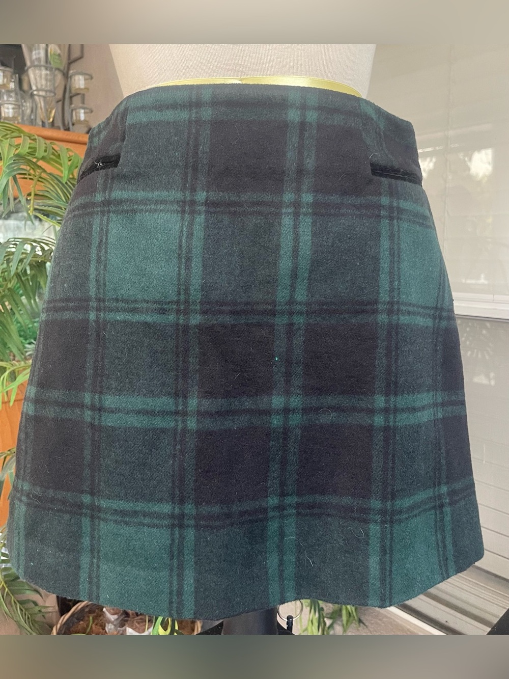 Copper Key Green and Black Plaid A-Line Mini Skirt